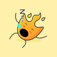 cute fire cartoon with sleep expression and lie down. suitable for logos, icons, symbols or mascots vector