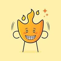 linda caricatura de fuego con ojos brillantes, sonrisa y expresión feliz. adecuado para logotipos, iconos, símbolos o mascotas vector