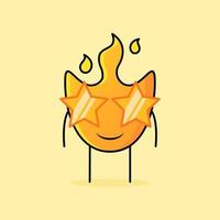 cute fire cartoon with smile expression and stars eyeglasses. suitable for logos, icons, symbols or mascots vector