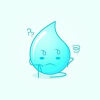 linda caricatura de agua con expresión de pensamiento y siéntate. azul y blanco. adecuado para emoticonos, logotipos, mascotas y símbolos vector