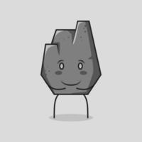 linda caricatura de piedra con ambas manos en el estómago, sonrisa y expresión feliz. adecuado para logotipos, iconos, símbolos o mascotas. gris vector