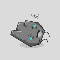 linda caricatura de piedra con expresión feliz. acostarse, cerrar los ojos y las lágrimas. adecuado para logotipos, iconos, símbolos o mascotas. gris vector