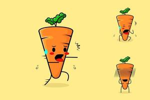 cute carrot character with afraid expression. green and orange. suitable for emoticon, logo, mascot or sticker vector