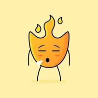 cute fire cartoon with flat expression. suitable for logos, icons, symbols or mascots vector