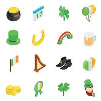 St Patrick Day isometric 3d icons vector