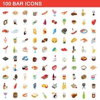 100 bar icons set, isometric 3d style vector