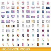 100 iconos de dispositivo, estilo de dibujos animados vector