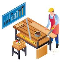 Carpenter working concept background, isometric style vector