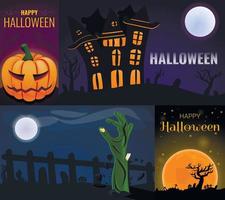 Happy Halloween banner set, cartoon style vector