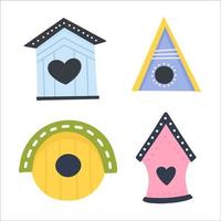 Spring set hand drawn birdhouses. For poster, tag, sticker kit. Vector illustration