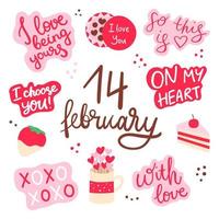 Valentines Day set with love elements. 14 february illustration vector