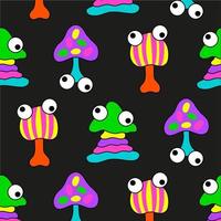 Psychedelic trippy acid rave pattern. Trendy abstract mushroom in cartoon style. Seamless 60s, 70s, hippie background for textiles, postcards, posters, invitations, design. vector