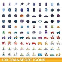 100 iconos de transporte, estilo de dibujos animados vector