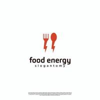 food energy logo design illustration, spoon and fork combine with thunder bolt logo concept modern vector