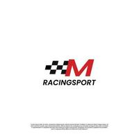 letter M with racing flag icon template logo design vector