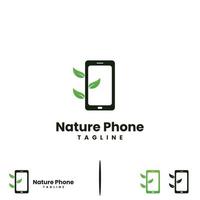 diseño de logotipo de teléfono natural ilustración moderna, teléfono con concepto de logotipo de hoja vector