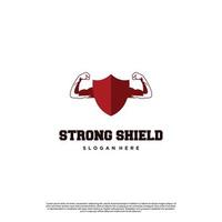 strong shield logo icon template, shield with big muscle logo design modern concept vector