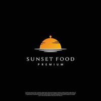 silueta del diseño del logotipo de la comida al atardecer sobre fondo negro vector