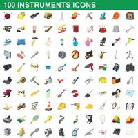 100 instruments icons set, cartoon style vector