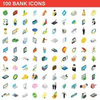 100 bank icons set, isometric 3d style vector