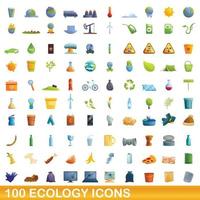 100 iconos de ecología, estilo de dibujos animados vector