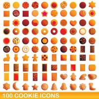 100 iconos de galletas, estilo de dibujos animados vector