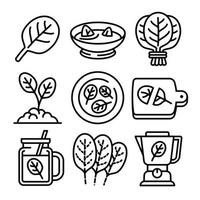 Spinach icons set, outline style vector