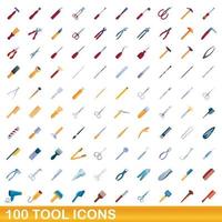 100 iconos de herramientas, estilo de dibujos animados vector