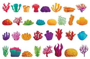 Coral icons set, cartoon style vector