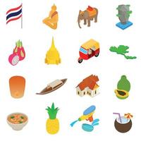 Thailand icons set, isometric 3d style vector