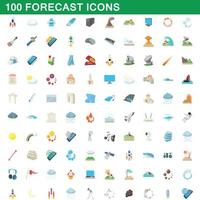 100 pronóstico conjunto de iconos, estilo de dibujos animados vector