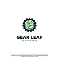 gear leaf logo, nature gear logo, gear combine with leaf logo concept vector