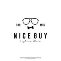 glasses and bowtie logo design vintage. nice guy logo concept vector