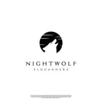 Simple Wolf logo in black circle silhouette, night wolf logo illustration icon template vector