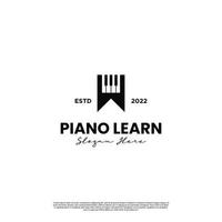 logotipo de aprendizaje de piano, logotipo de aprendizaje de piano, logotipo de la escuela de piano, concepto de logotipo de piano con libro vector