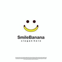 smile banana logo design on isolated background, banana with smile emoticon cartoon logo icon vector