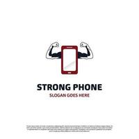 strong phone logo on isolated background, phone with muscle logo icon template vector