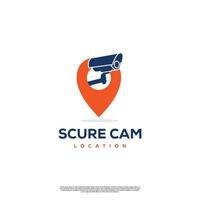 Webcam with pointer logo design template. CCTV camera  pin vector icon