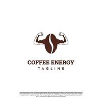 logotipo fuerte de café, logotipo de energía de café, grano de café con diseño de logotipo de músculo grande concepto moderno vector
