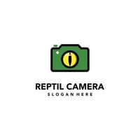 reptil camera logo design on isolated background. reptil eye with camera logo vector