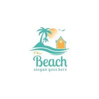 landscape beach logo design illustration, ocean logo icon template vector