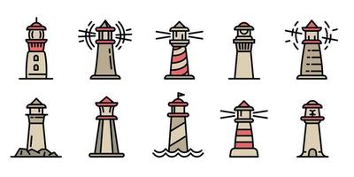 Lighthouse icons set, outline style vector