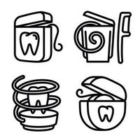 conjunto de iconos de hilo dental, estilo de esquema vector