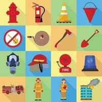 Fire fighter icon set, flat style vector