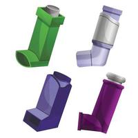 Inhaler icon set, cartoon style vector