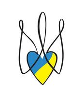 vector símbolo nacional ucraniano icono tridente con corazón azul y amarillo. escudo de armas de caligrafía dibujada a mano del emblema del estado de ucrania ilustración de color negro imagen de estilo plano