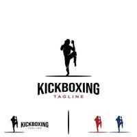 silueta masculina practicando el diseño del logotipo de kick boxing en un fondo aislado vector