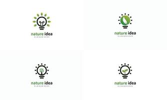 set of simple nature lamp logo design on isolated background, lightbulb with leaf logo modern concept vector