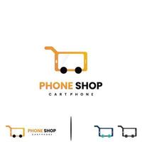 concepto moderno de diseño del logotipo de la tienda de teléfonos, icono del logotipo de la tienda de teléfonos. teléfono con logo de carrito vector