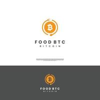 icono de diseño de logotipo de comida bitcoin, combinación de bitcoin con concepto de logotipo de cuchara y tenedor vector